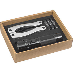 Set aus Taschenlampe und Multitool, schwarz