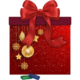 Shape Adventskalender Geschenk, Lindt Schokotäfelchen, Christbaumkugeln Gold