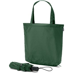 SKYLAR. 2-in-1-Regenschirm mit Einkaufstasche inklusive. Dieser ist aus recyceltem Polyester, Dunkelgrün