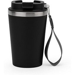 SPITZ. Reisebecher aus Edelstahl (90 % recycelt) und Außenwand aus PP mit matter Oberfläche 440 ml, Schwarz