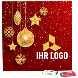 Täfelchen Adventskalender, Alpenmilch-Schokotäfelchen, Christbaumkugeln Gold