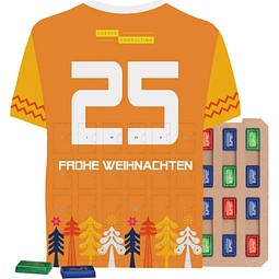 Täfelchen Adventskalender Trikot ECO, Papierblister, Lindt Schokotäfelchen, inkl. Druck