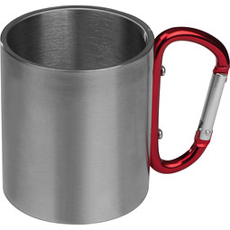Tasse aus Metall mit Karabinerhaken, rot