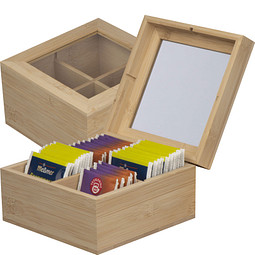 Teeaufbewahrungsbox aus Bambus mit Glasdeckel für 40 Teebeutel, beige
