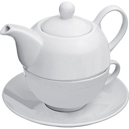 Teekanne (400 ml) mit einer Tasse (200 ml) und Untersetzer, weiss