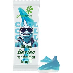 Trolli Fruchtgummi "Hai", kompostierbare Folie transparent, inkl. Druck