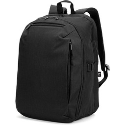 UDINE. Rucksack mit komplett öffnendem Fach aus recyceltem 300D Polyester, 16", Schwarz