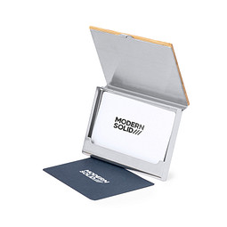 Visitenkartenetui mit Bambusdeckel, beige/silber