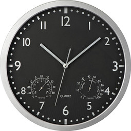 Wanduhr mit Hygro - und Thermometer, schwarz
