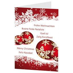 Grußkarte Weihnachten, Motiv Weihnachtskugeln im Schnee, Danke an Partner