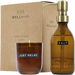 Wellmark Discovery Seifenspender und Duftkerze ´Bambus´-Set, 200 ml (Spender) und 150 g (Duftkerze), amber heather