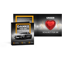 Werbekarte mit Lindt Schokoladen Herz 5 g, rot, inkl. Druck