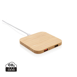XD COLLECTION 10W Wireless-Charger mit USB aus Bambus, braun