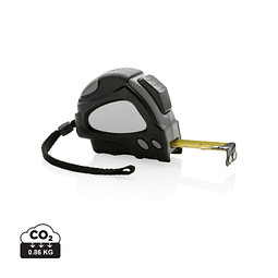 XD COLLECTION Auto-Stop-Maßband aus recyceltem Kunststoff, 5m, schwarz