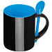 Keramiktasse mit Löffel, Schwarz/Blau Keramiktasse mit Löffel, Schwarz/Blau