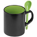 Keramiktasse mit Löffel, schwarz/grün Keramiktasse mit Löffel, schwarz/grün