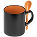 Keramiktasse mit Löffel, Schwarz/Orange Keramiktasse mit Löffel, Schwarz/Orange
