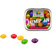 Klapp Dose, Skittles Kaubonbons, inkl. Druck, silberne Dose Klapp Dose, Skittles Kaubonbons, inkl. Druck, silberne Dose