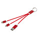 Metal 4-in-1 Ladekabel aus recyceltem Aluminium mit Schlüsselanhänger, rot