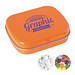 Scharnierblechdose, gefüllt mit 25 g Minties, orange