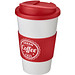 Americano® 350 ml Isolierbecher mit Schutzring & auslaufsicherem Schraubverschluss, weiß/rot