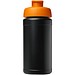 Baseline 500 ml recycelte Sportflasche mit Klappdeckel, schwarz/orange
