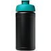 Baseline 500 ml recycelte Sportflasche mit Klappdeckel, schwarz/aquablau