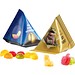 Fruchtgummi Tetraeder, Folie transparent, Trolli Fruchtgummi Kleeblatt, inkl. Druck