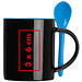 Keramiktasse mit Löffel, Schwarz/Blau Keramiktasse mit Löffel, Schwarz/Blau