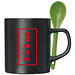 Keramiktasse mit Löffel, schwarz/grün Keramiktasse mit Löffel, schwarz/grün