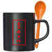 Keramiktasse mit Löffel, Schwarz/Orange Keramiktasse mit Löffel, Schwarz/Orange