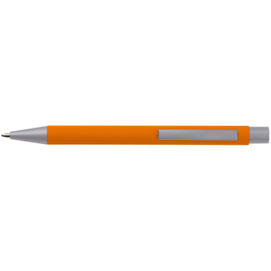 LANCE® Softtouch Metallkugelschreiber Abu-Dhabi, Beschläge silber matt, blaue Mine, orange