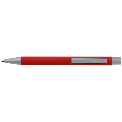 LANCE® Softtouch Metallkugelschreiber Abu-Dhabi, Beschläge silber matt, blaue Mine, rot