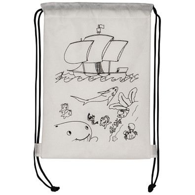 Non-Woven-Kordeltasche inkl. Wachsmalstiften, weiss